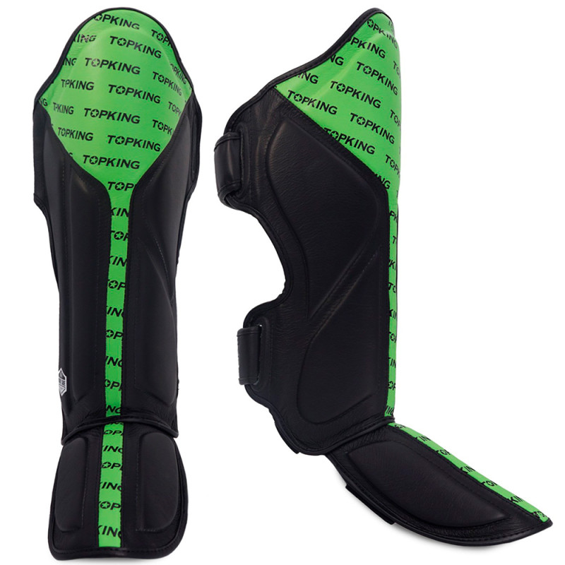 TKB TopKing "Full Impact Double Tone" Shin Guards Muay Thai Boxing Green-Black