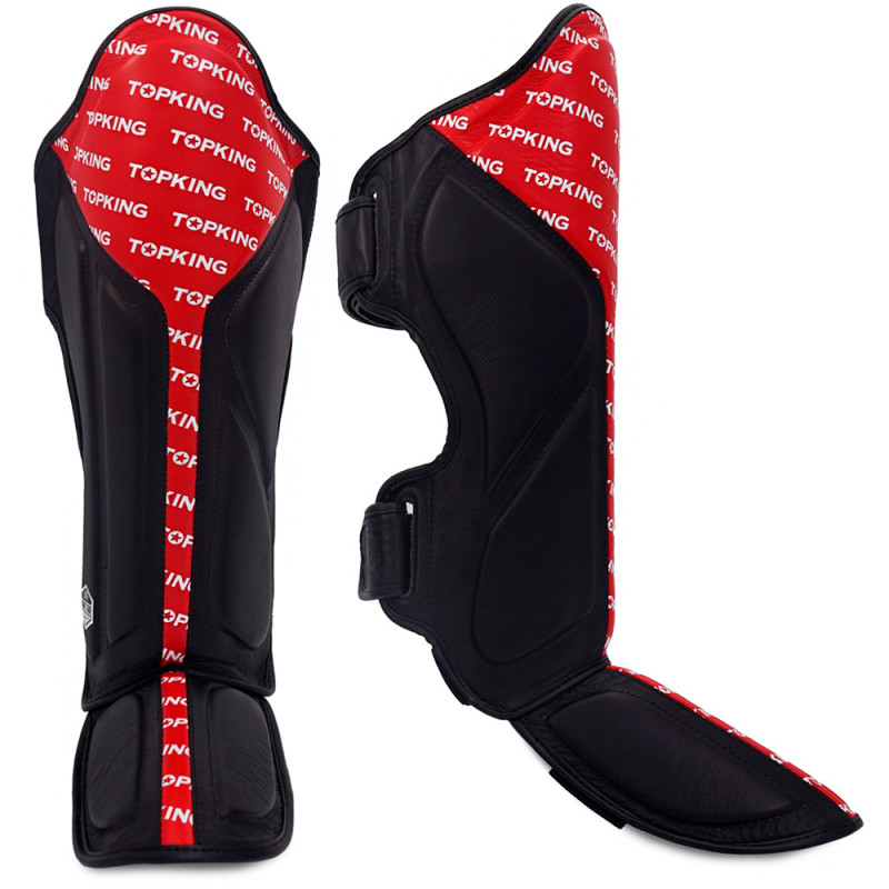 TKB TopKing "Full Impact Double Tone" Shin Guards Muay Thai Boxing Red-Black