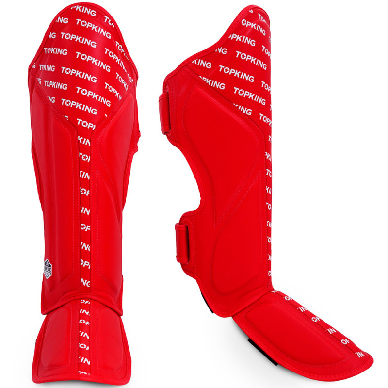 TKB TopKing "Full Impact Single Tone" Shin Guards Muay Thai Boxing Red