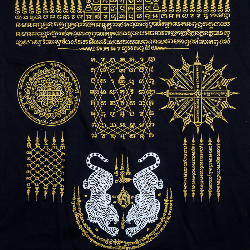 Muay Thai T-Shirt "Gao Yord" Tatoo Sak Yant Black-Gold Free Shipping