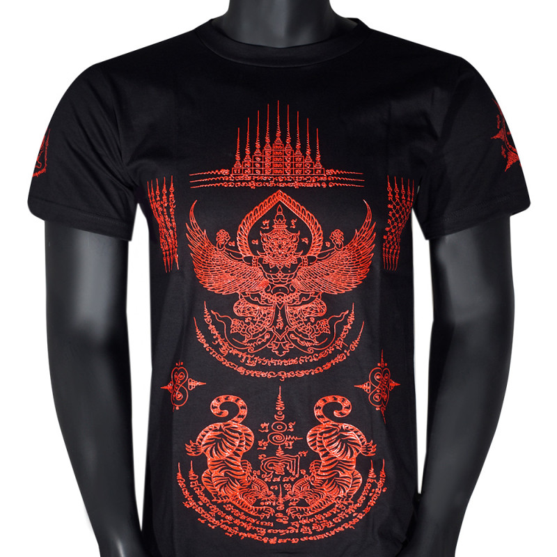 Muay Thai T-Shirt "Garuda" Rubber Print Tatoo Sak Yant Black Free Shipping