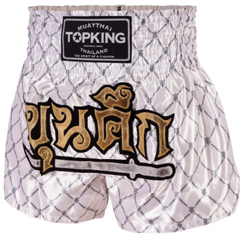 TKB Top King TKTBS-213 Muay Thai Boxing Shorts White-Silver Free Shipping