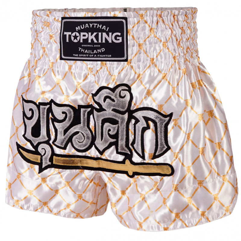 TKB TopKing TKTBS-213 Muay Thai Boxing Shorts White-Gold Free Shipping