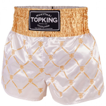 TKB Top King TKTBS-212 Muay Thai Boxing Shorts White-Gold Free Shipping