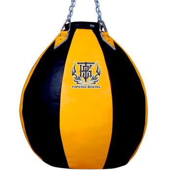Top King TKHBT-SL Muay Thai Boxing Heavy Bag Tear Drop Synthetic Leather Unfilled Black-Yellow