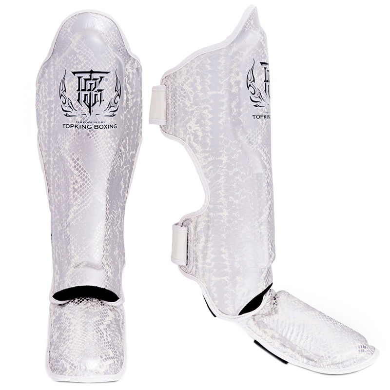 TKB TopKing TKSGSS-02 Shin Guards Muay Thai "Snake" Silver (White)