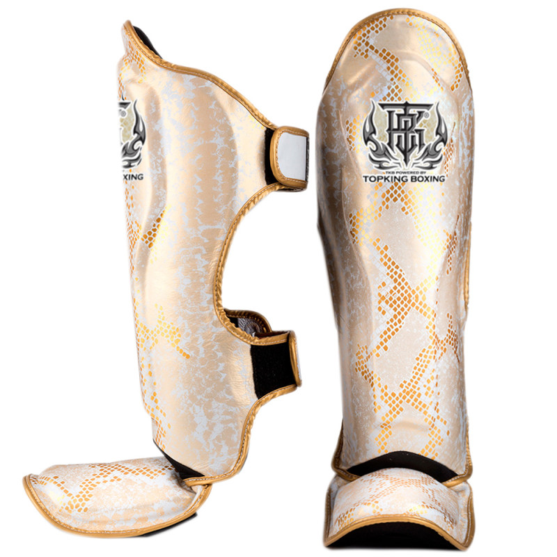 TKB TopKing TKSGSS-02 Shin Guards Muay Thai Boxing "Snake" Gold (White)