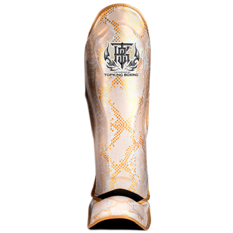 TKB TopKing TKSGSS-02 Shin Guards Muay Thai Boxing "Snake" Gold (White)