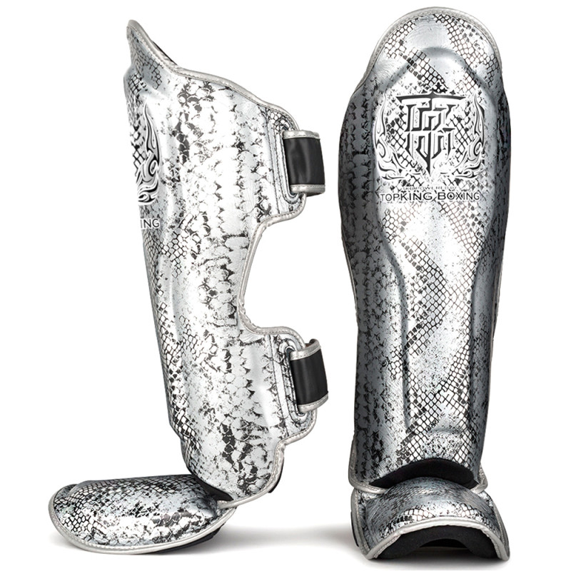 TKB TopKing TKSGSS-02 Shin Guards Muay Thai Boxing "Snake" Silver (Black)
