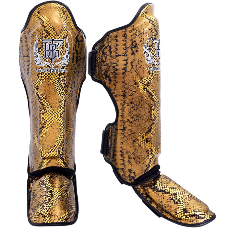 TKB TopKing TKSGSS-02 Shin Guards Muay Thai Boxing "Snake" Gold (Black)