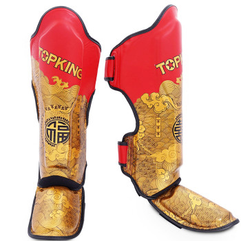 TKB Top King TKSGCT-CN01 Shin Guards Muay Thai Boxing "Happiness Chinese" Gold-Red