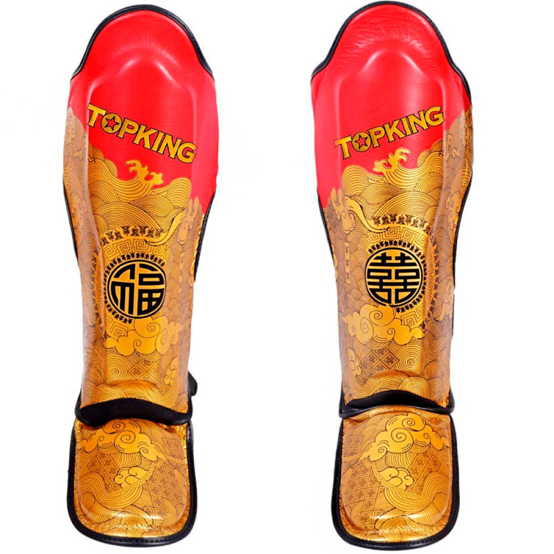 TKB TopKing TKSGCT-CN01 Shin Guards Muay Thai Boxing "Happiness Chinese" Gold-Red