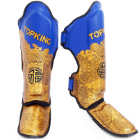 TKB Top King TKSGCT-CN01 Shin Guards Muay Thai Boxing "Happiness Chinese" Gold Blue