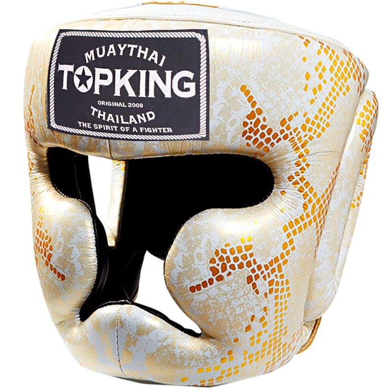 TKB TopKing "Snake" Boxing Headgear Head Guard Gold (White)