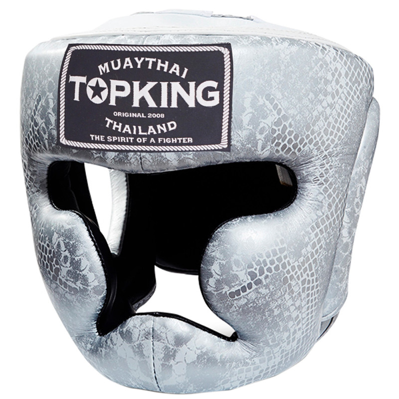 TKB TopKing "Snake" Boxing Headgear Head Guard Silver (White)