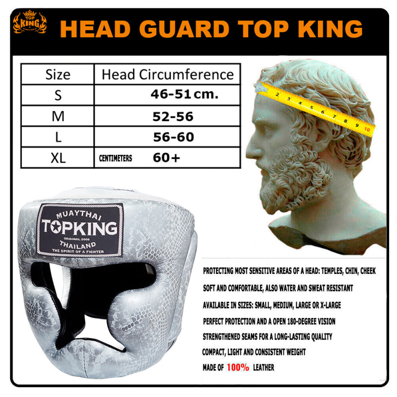 TKB TopKing "Snake" Boxing Headgear Head Guard Silver (White)