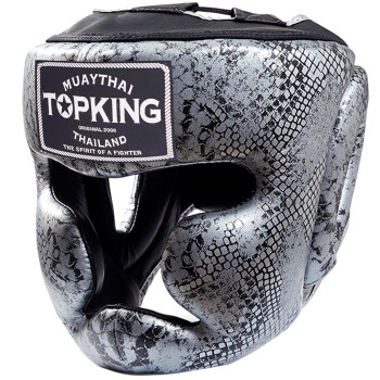 TKB Top King "Snake" Boxing Headgear Head Guard Silver (Black)