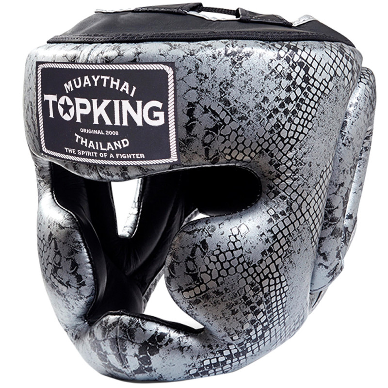 TKB TopKing "Snake" Boxing Headgear Head Guard Silver (Black)