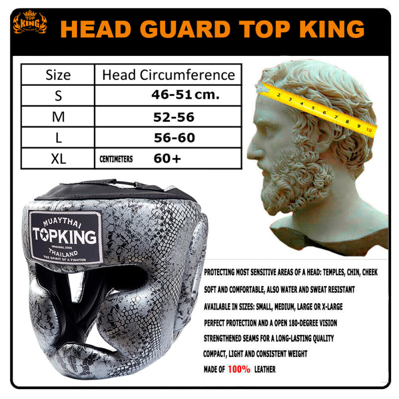 TKB TopKing "Snake" Boxing Headgear Head Guard Silver (Black)