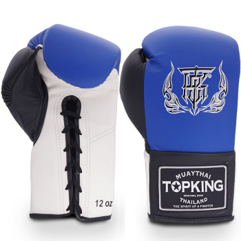 TKB Top King Boxing Gloves Lace Up "Competition Official" Blue-White-Black
