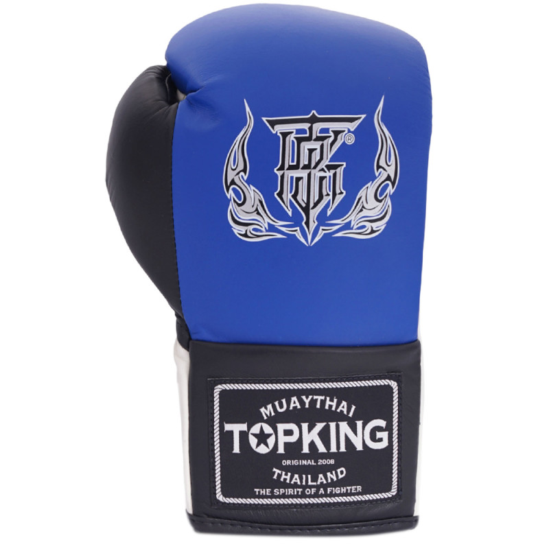 TKB TopKing Boxing Gloves Lace Up "Competition Official" Blue-White-Black