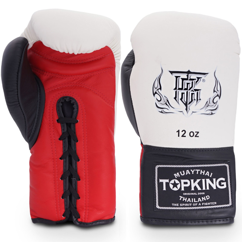 TKB TopKing Boxing Gloves Lace Up "Competition Official" White-Red-Black