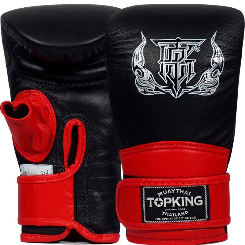 TKB TopKing TKBMU-OT Bag Gloves Muay Thai Boxing Mitts Open Thumb Black-Red 