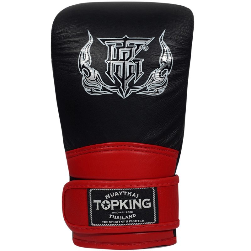 TKB TopKing TKBMU-OT Bag Gloves Muay Thai Boxing Mitts Open Thumb Black-Red 