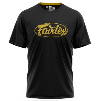 Fairtex TST148 T-Shirt Muay Thai Boxing Cotton Training Casual Black-Gold Free Shipping