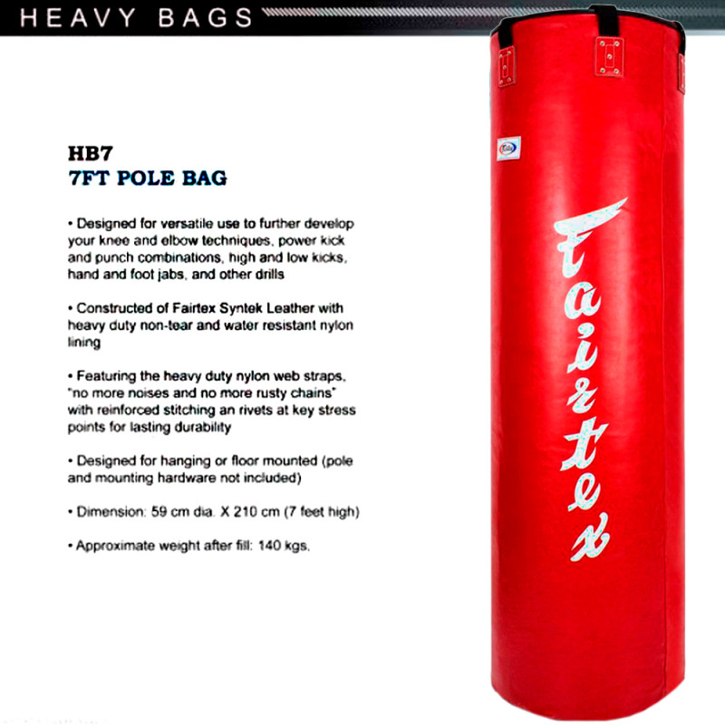 Fairtex HB7 7FT Heavy Bag Muay Thai Boxing Pole Bag Unfilled  