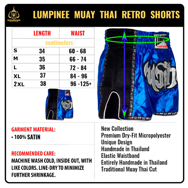 Lumpinee Muay Thai Boxing Shorts Retro Blue Free Shipping