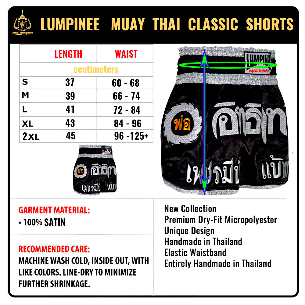 Short de boxe Thai Lumpinee noir / blanc, tarifs abordables en