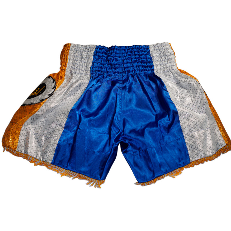 Lumpinee Muay Thai Boxing Shorts "Fringe" Blue-Yellow Free Shipping