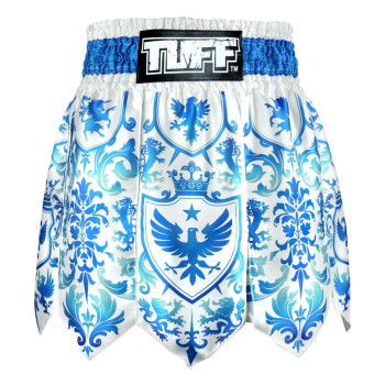 MUAY THAI BOXING SHORTS TUFF GLADIATOR WHITE-BLUE