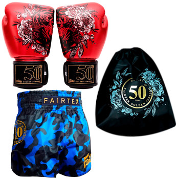 Set Fairtex "Golden Jubilee"  =  Boxing Gloves  +  Muay Thai Shorts