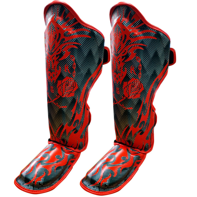 TKB TopKing TKSGDG Shin Guards Muay Thai Boxing "Dragon" Red