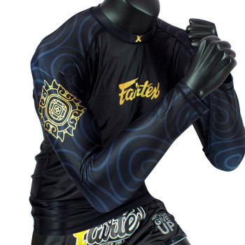 FAIRTEX RG6 RASHGUARD NINLAPAT PRO LONG SLEEVES MMA BJJ BLACK-BLUE