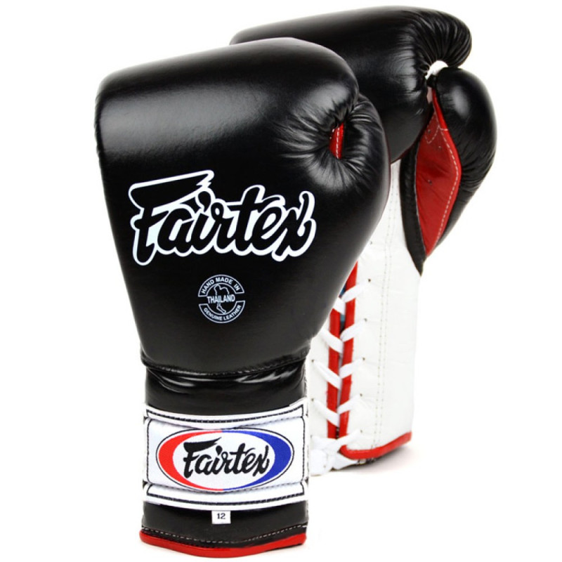 Fairtex BGL7 Boxing Gloves Mexican Style Lace Up Black-White-Red
