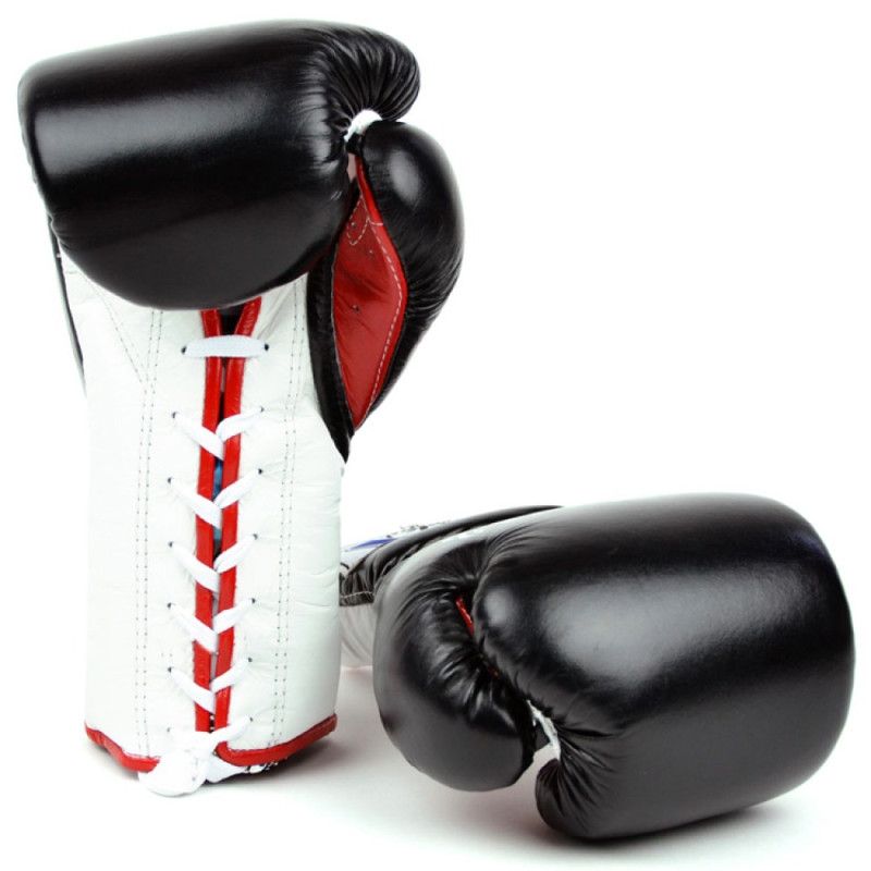 Fairtex BGL7 Boxing Gloves Mexican Style Lace Up Black-White-Red