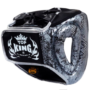 TKB TopKing "Snake" Boxing Headgear Head Guard Silver (Black)