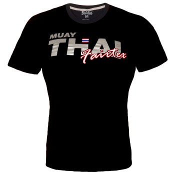 Fairtex TST178 T-Shirt Muay Thai Boxing Cotton Training Casual Black-Silver Free Shipping
