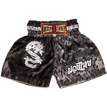 Yoth Kids "Thaiboxing" Muay Thai Boxing Shorts "Dragon" Black-Silver Free Shipping